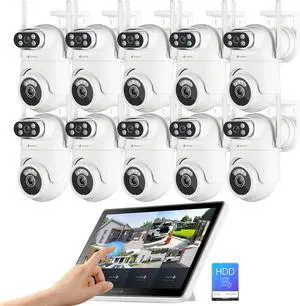 Wireless Security Camera System with 10" Touchscreen Monitor, 10pcs Dual Lens 2K Security Cameras Wireless Outdoor with 2.4/5GHz WiFi, Auto Tracking, 10CH, 500GB HDD,KXSDK4 Bundle with CXD1-Pro Wireless Security Camera System with 10" Touchscreen Monitor, 10pcs Dual Lens 2K Security Cameras Wireless Outdoor with 2.4/5GHz WiFi, Auto Tracking, 10CH, 500GB HDD,KXSDK4 Bundle with CXD1-Pro