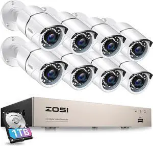 ZOSI 5MP Lite Home Security Camera System with 1TB Hard Drive,8CH H.265+ CCTV DVR and 8x 1080P Surveillance Cameras Outdoor Indoor,120ft Night Vision,Motion Alert,Remote Access for 24-7 Recording ZOSI 5MP Lite Home Security Camera System with 1TB Hard Drive,8CH H.265+ CCTV DVR and 8x 1080P Surveillance Cameras Outdoor Indoor,120ft Night Vision,Motion Alert,Remote Access for 24-7 Recording