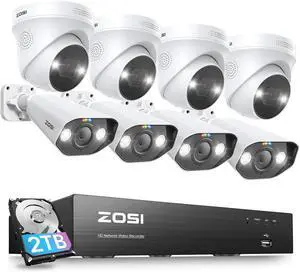 ZOSI 4K PoE CCTV Security Camera System with 2-Way Audio, 8CH H.265+ NVR with 2TB HDD, 8x8MP Outdoor PoE IP Cameras, Color Night Vision, Waterproof, AI Human Detection, Smart Light Alarm ZOSI 4K PoE CCTV Security Camera System with 2-Way Audio, 8CH H.265+ NVR with 2TB HDD, 8x8MP Outdoor PoE IP Cameras, Color Night Vision, Waterproof, AI Human Detection, Smart Light Alarm