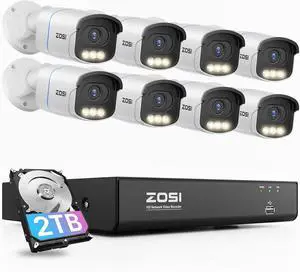 ZOSI 4K PoE Security Camera System,True Full Color Night Vision,Person Vehicle Detection,2 Way Audio,8pcs 4K C186 Aurora Lux Outdoor Indoor Wired Cameras,8MP 8CH NVR with 2TB HDD for 24/7 Recording ZOSI 4K PoE Security Camera System,True Full Color Night Vision,Person Vehicle Detection,2 Way Audio,8pcs 4K C186 Aurora Lux Outdoor Indoor Wired Cameras,8MP 8CH NVR with 2TB HDD for 24/7 Recording