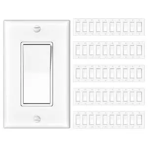 Amico 50 Pack Single Pole Light Switch with Wall Plate, UL Listed, 15A 120/277V, On/Off Rocker Paddle Interrupter Wall Switch, Grounding Screw, Residential Grade, Suitable for Home and Business, White Amico 50 Pack Single Pole Light Switch with Wall Plate, UL Listed, 15A 120/277V, On/Off Rocker Paddle Interrupter Wall Switch, Grounding Screw, Residential Grade, Suitable for Home and Business, White