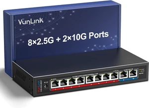 10Gb Ethernet Switch with 8 x 2.5GbE RJ45 + 2 x 10GbE RJ45 Ports, VunLink 10 Port Unmanaged 2.5G/10G Multi-Gigabit Network Switch, Plug & Play, Desktop/Wall-Mount, Ideal for NAS, Gaming, Home Office 10Gb Ethernet Switch with 8 x 2.5GbE RJ45 + 2 x 10GbE RJ45 Ports, VunLink 10 Port Unmanaged 2.5G/10G Multi-Gigabit Network Switch, Plug & Play, Desktop/Wall-Mount, Ideal for NAS, Gaming, Home Office