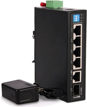 Industrial Ethernet Switch, 6-Port Gigabit Ethernet Switch Hardened, 1000Mbps, 4*1 RJ45 Uplink+1 SFP Port, Din Rail & Wall Mountable (-40 to 185 F), 12Gbps Switching Capacity, with UL Power Supply Industrial Ethernet Switch, 6-Port Gigabit Ethernet Switch Hardened, 1000Mbps, 4*1 RJ45 Uplink+1 SFP Port, Din Rail & Wall Mountable (-40 to 185 F), 12Gbps Switching Capacity, with UL Power Supply