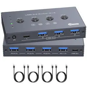 USB 3.2 Switch for 4 Computer, Synchronous Screen 4 Computers Switched to Share USB Device, Multi-Device Sharing Saves Desk Space USB 3.2 Switch for 4 Computer, Synchronous Screen 4 Computers Switched to Share USB Device, Multi-Device Sharing Saves Desk Space