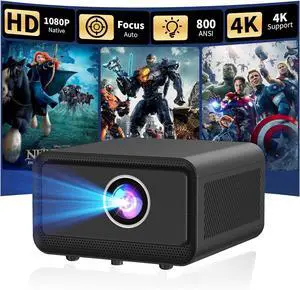 Native 1080P & Auto FocusMini Projector with WiFi and Bluetooth, 800Ansi Brightness, Support 4K HD, Portable Movie Projector, Auto Keystone Correction, Compatible with Smartphone, Laptop, HDMI, USB Native 1080P & Auto FocusMini Projector with WiFi and Bluetooth, 800Ansi Brightness, Support 4K HD, Portable Movie Projector, Auto Keystone Correction, Compatible with Smartphone, Laptop, HDMI, USB