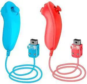 Wii Nunchuck Controller, 2 Packs Nunchuck Controller Replacement Joystick Gamepad Compatible with Nintendo Wii & Wii U Console (Red + Blue) Wii Nunchuck Controller, 2 Packs Nunchuck Controller Replacement Joystick Gamepad Compatible with Nintendo Wii & Wii U Console (Red + Blue)