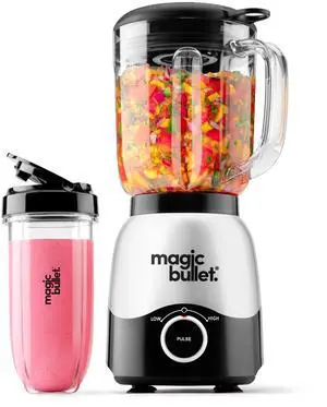 Combo Blender, 600W, 48oz Pitcher, 16oz Cup with To-Go Lid, Easy Cleaning, Cross Blade, for Smoothies, Sauces, Shakes, Salsa, Hot Blends, Silver, MBF50200 Combo Blender, 600W, 48oz Pitcher, 16oz Cup with To-Go Lid, Easy Cleaning, Cross Blade, for Smoothies, Sauces, Shakes, Salsa, Hot Blends, Silver, MBF50200