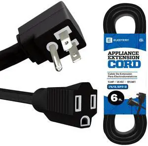 6 ft Heavy Duty Appliance Extension Cord, 14 AWG, 15A 125V 1875W, 3 Prong Flat Plug, ETL Listed, Short Power Extension Cable for Air Conditioner, Refrigerator, Microwave, Indoor Use, Black 6 ft Heavy Duty Appliance Extension Cord, 14 AWG, 15A 125V 1875W, 3 Prong Flat Plug, ETL Listed, Short Power Extension Cable for Air Conditioner, Refrigerator, Microwave, Indoor Use, Black