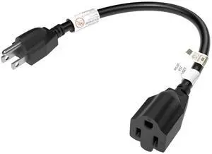 15 Amp 1 Foot 3 Prong Extension Cord 14 Gauge 1875W Black 15 Amp 1 Foot 3 Prong Extension Cord 14 Gauge 1875W Black