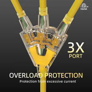 12FT 12 Gauge Heavy Duty Outdoor Extension Cord Waterproof with 3 Outlets Splitter & Lighted End, SJTW 15A 1875W 3 Prong Weatherproof Electric Cable Multi-Plug 3 way Power Cord, ETL Listed for Outside 12FT 12 Gauge Heavy Duty Outdoor Extension Cord Waterproof with 3 Outlets Splitter & Lighted End, SJTW 15A 1875W 3 Prong Weatherproof Electric Cable Multi-Plug 3 way Power Cord, ETL Listed for Outside