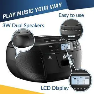 CD + Cassette Tape Player, Bluetooth CD Boombox, AM/FM Radio, Stereo Sound, Remote, CD and Cassette Player Combo, Tape Recording, USB Drive, AUX CD + Cassette Tape Player, Bluetooth CD Boombox, AM/FM Radio, Stereo Sound, Remote, CD and Cassette Player Combo, Tape Recording, USB Drive, AUX