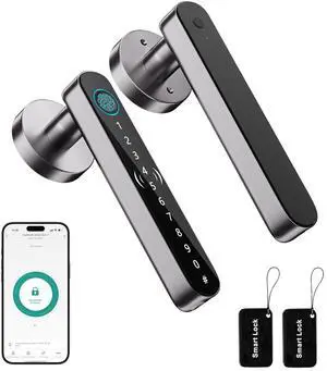 5 in 1 Fingerprint Door Handle Lock for Bedroom,Smart Biometric Door Knob with Code,Electric Finger Print Doorknob,Keyless Entry Door Lock for Apartment,Interior Room,Office,Motel(Grey,Black) 5 in 1 Fingerprint Door Handle Lock for Bedroom,Smart Biometric Door Knob with Code,Electric Finger Print Doorknob,Keyless Entry Door Lock for Apartment,Interior Room,Office,Motel(Grey,Black)