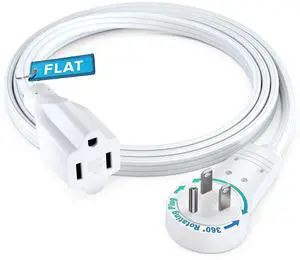360° Rotating Flat Plug Extension Cord 3 feet Under Carpet with Slim Space-Saving Plug Design, Low Profile Cord (White) 360° Rotating Flat Plug Extension Cord 3 feet Under Carpet with Slim Space-Saving Plug Design, Low Profile Cord (White)