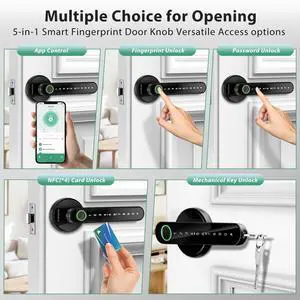 Smart Door Lock with Knob, Keyless Entry Door Locks with Handle, Fingerprint Door Knob for Bedroom/Front Door/Apartment,Generate Passcode Remotely Black Smart Door Lock with Knob, Keyless Entry Door Locks with Handle, Fingerprint Door Knob for Bedroom/Front Door/Apartment,Generate Passcode Remotely Black