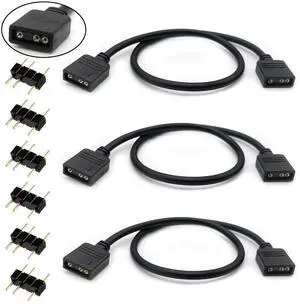 (3-Pack) ARGB Extension Cable, 5V 3-Pin Addressable RGB Cable, 1-to-1 Female to Female for Extending Computer PC Fans/LED Lights, 30cm / 11.8in (3-Pack) ARGB Extension Cable, 5V 3-Pin Addressable RGB Cable, 1-to-1 Female to Female for Extending Computer PC Fans/LED Lights, 30cm / 11.8in