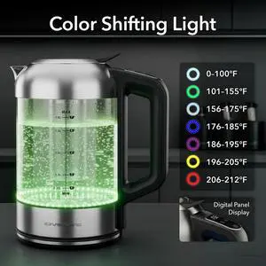 Digital Glass Electric Kettle with Temperature Control, 1.8L Cordless Electric Tea Kettle with 7 Presets, Water Boiler Electric Pot, Keep Warm Function, Auto Shut-Off, Silver KGD752S Digital Glass Electric Kettle with Temperature Control, 1.8L Cordless Electric Tea Kettle with 7 Presets, Water Boiler Electric Pot, Keep Warm Function, Auto Shut-Off, Silver KGD752S