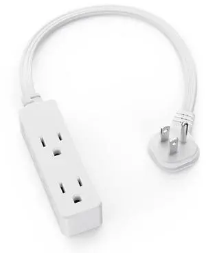 Flat Plug Extension Cord with 3 Outlets - 1 ft White Low Profile Indoor 3 Prong Grounded Power Strip for Home Office & Travel - 16/3 AWG, 13A/1625W Flat Plug Extension Cord with 3 Outlets - 1 ft White Low Profile Indoor 3 Prong Grounded Power Strip for Home Office & Travel - 16/3 AWG, 13A/1625W