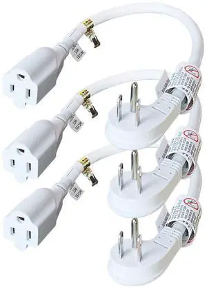 1875W Flat Plug 1Ft Extension Cord 15A for Home Appliance White (3 Packs) 1875W Flat Plug 1Ft Extension Cord 15A for Home Appliance White (3 Packs)