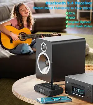 Bluetooth 5.4 Receiver for Home Stereo, Optical Low Latency & HD Music Audio Bluetooth to RCA Adapter for Stereo/Speakers/Wired Speakers/Home Audio Music Streaming Stereo System, Support AUX/USB Bluetooth 5.4 Receiver for Home Stereo, Optical Low Latency & HD Music Audio Bluetooth to RCA Adapter for Stereo/Speakers/Wired Speakers/Home Audio Music Streaming Stereo System, Support AUX/USB