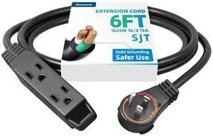 360° Rotating Flat Plug Extension Cord, 6FT Extension Cord Rotating Plug, 3 Prong 16/3C Grounded Flat Power Cable for Indoor Narrow Space, 13A/125V/1625W SJT-3, ETL Listed, Black 360° Rotating Flat Plug Extension Cord, 6FT Extension Cord Rotating Plug, 3 Prong 16/3C Grounded Flat Power Cable for Indoor Narrow Space, 13A/125V/1625W SJT-3, ETL Listed, Black