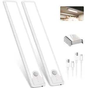 16 Inch Under Counter Cabinet Lighting, 83 LED Battery Operated Motion Sensor Light, Dimmable Closet Lights, USB Rechargeable, Wireless Magnetic Under Counter Light for Kitchen, Bathroom, 2 Packs 16 Inch Under Counter Cabinet Lighting, 83 LED Battery Operated Motion Sensor Light, Dimmable Closet Lights, USB Rechargeable, Wireless Magnetic Under Counter Light for Kitchen, Bathroom, 2 Packs