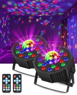 2 in 1 Party Lights 2 Pack, Disco Light with 18LEDs Sound Activated 7 Lighting Effects for House Parties Birthday Holiday Karaoke Bar Dance Club Pub Home Decorations 2 in 1 Party Lights 2 Pack, Disco Light with 18LEDs Sound Activated 7 Lighting Effects for House Parties Birthday Holiday Karaoke Bar Dance Club Pub Home Decorations