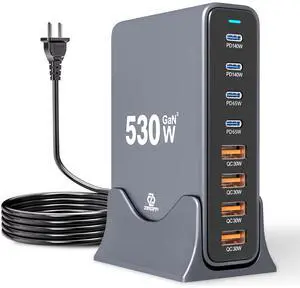 530W USB C Charging Station, 8-Port Desktop Charger, PD 140W PD 65W QC 30W GaN Fast USB Charger Block for MacBook, Ipad, iPhone, Samsung 530W USB C Charging Station, 8-Port Desktop Charger, PD 140W PD 65W QC 30W GaN Fast USB Charger Block for MacBook, Ipad, iPhone, Samsung