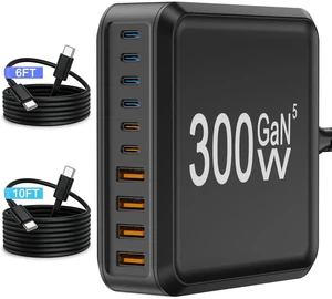 300W GaN Charging Station 10 Port USB C Charger Block Type C Charging Hub | iPhone Charger Fast Charging with 6FT/10FT Cables for iPhone 17 16 15 Pro Max Plus,Galaxy S25 S24 S23,iPad Pro/Air,Tablet 300W GaN Charging Station 10 Port USB C Charger Block Type C Charging Hub | iPhone Charger Fast Charging with 6FT/10FT Cables for iPhone 17 16 15 Pro Max Plus,Galaxy S25 S24 S23,iPad Pro/Air,Tablet