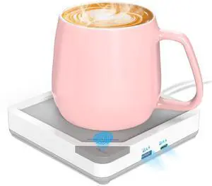 Coffee Mug Warmer Set: Coffee Warmer for Desk Auto Shut Off Candle Warmer Plate Electric Beverage Coffee Cup Warmer Heated Coffee Mug for Coffee,Tea, Milk Up to 131°F/55°C, White with Pink Mug Coffee Mug Warmer Set: Coffee Warmer for Desk Auto Shut Off Candle Warmer Plate Electric Beverage Coffee Cup Warmer Heated Coffee Mug for Coffee,Tea, Milk Up to 131°F/55°C, White with Pink Mug