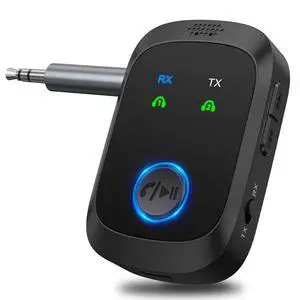 Bluetooth 5.4 Transmitter Receiver, 2-in-1 Wireless Audio Adapter Supports 2 Headphones, Hands-Free Calls, 11.5H RX/10H TX, 3.5mm Bluetooth AUX Adapter for Car Airplane Speakers TV Travel Bluetooth 5.4 Transmitter Receiver, 2-in-1 Wireless Audio Adapter Supports 2 Headphones, Hands-Free Calls, 11.5H RX/10H TX, 3.5mm Bluetooth AUX Adapter for Car Airplane Speakers TV Travel