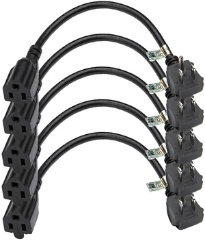 5-Pack 1 Foot Power Extension Cord,16 AWG Angle Power Cord NEMA 5-15R to NEMA 5-15P Short Power Extension Cable, 0.3m, Black 5-Pack 1 Foot Power Extension Cord,16 AWG Angle Power Cord NEMA 5-15R to NEMA 5-15P Short Power Extension Cable, 0.3m, Black