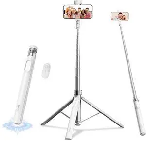 66" Automatic Phone Tripod Stand with Remote, Cell Phone Tripod for iPhone Video Recording & Live Streaming, Adjustable Selfie Stick Tripod for Content Creators, Vloggers,White 66" Automatic Phone Tripod Stand with Remote, Cell Phone Tripod for iPhone Video Recording & Live Streaming, Adjustable Selfie Stick Tripod for Content Creators, Vloggers,White
