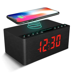 Wooden Digital Alarm Clock FM Radio,Qi Certified Fast Wireless Charger Station for iPhone/Samsung,Dimmable LED Display,USB Charging Port,Sleep Timer,Wood Modern Clock for Bedroom Bedside(Black) Wooden Digital Alarm Clock FM Radio,Qi Certified Fast Wireless Charger Station for iPhone/Samsung,Dimmable LED Display,USB Charging Port,Sleep Timer,Wood Modern Clock for Bedroom Bedside(Black)