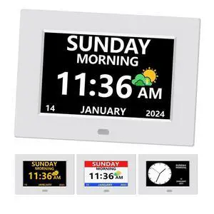 7 Inch Digital Clock with Day and Date for Elderly Alzheimer's Clock Customizable Alarms 3 Display Modes Large Font Alarm Clock for Seniors Auto DST White 7 Inch Digital Clock with Day and Date for Elderly Alzheimer's Clock Customizable Alarms 3 Display Modes Large Font Alarm Clock for Seniors Auto DST White
