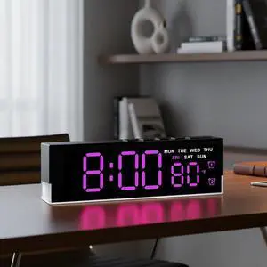 7-Inch LED Digital Alarm Clock with Bottom Glow LightDisplays Time, Date, Day, Temperature Dual Alarms, DST,Auto/Manual 3-Level Brightness,Battery or USB Powered Desk Clock,Rose Red 7-Inch LED Digital Alarm Clock with Bottom Glow LightDisplays Time, Date, Day, Temperature Dual Alarms, DST,Auto/Manual 3-Level Brightness,Battery or USB Powered Desk Clock,Rose Red