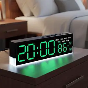 7 Inch LED Digital Alarm Clock with Dual Alarms & Bottom GlowDisplays Time, Date, Day, Temperature 3-Level Auto/Manual Brightness, DST, USB or Battery Powered Modern Desk Clock (Green) 7 Inch LED Digital Alarm Clock with Dual Alarms & Bottom GlowDisplays Time, Date, Day, Temperature 3-Level Auto/Manual Brightness, DST, USB or Battery Powered Modern Desk Clock (Green)