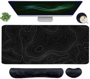 Topographic Mouse Pad Set, Extended Mouse Pad+Keyboard Wrist Rest, Memory Foam Ergonomic Easy Typing, 4Pcs (35.4×15.7 in) Desk Pad Set for Home Office Study Game-Topographic Contour Topographic Mouse Pad Set, Extended Mouse Pad+Keyboard Wrist Rest, Memory Foam Ergonomic Easy Typing, 4Pcs (35.4×15.7 in) Desk Pad Set for Home Office Study Game-Topographic Contour