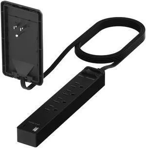 Surge Protected Outlet Extender, 4-Outlet Power Strip, 1 USB-A & 1 USB-C, Surge Protector 1500J, Ultra-Thin Wall Plate Plug with Cord Extender, 5ft Cord, 1625W, ETL Listed, Matte Black Surge Protected Outlet Extender, 4-Outlet Power Strip, 1 USB-A & 1 USB-C, Surge Protector 1500J, Ultra-Thin Wall Plate Plug with Cord Extender, 5ft Cord, 1625W, ETL Listed, Matte Black
