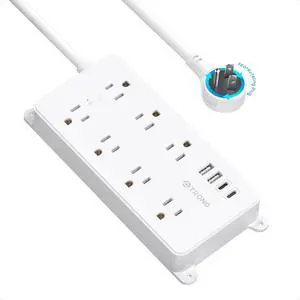 Surge Protector Power Strip with 360° Rotating Plug, 7 Widely-Spaced Outlets, 2 USB-A and 2 USB-C, ETL Listed, Flat Plug 5ft Extension Cord, Wall Mountable, 1700J, for Home Office Garage, White Surge Protector Power Strip with 360° Rotating Plug, 7 Widely-Spaced Outlets, 2 USB-A and 2 USB-C, ETL Listed, Flat Plug 5ft Extension Cord, Wall Mountable, 1700J, for Home Office Garage, White