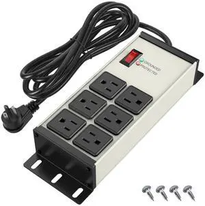 Heavy Duty Surge Protector Power Strip 2500J, 15A 1875W 6 Outlets Extension Cord 4FT 14AWG with Flat Plug, Metal Power Strip for Kitchen Appliances, Workshop, Garage & Office (Gray, 4FT) Heavy Duty Surge Protector Power Strip 2500J, 15A 1875W 6 Outlets Extension Cord 4FT 14AWG with Flat Plug, Metal Power Strip for Kitchen Appliances, Workshop, Garage & Office (Gray, 4FT)