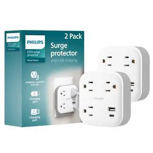 EZFit 3-Outlet Surge Outlet Extender with USB, 1 USB-A, 1 Type-C | Adapter Spaced, Charging Station, 12W, 980 Joules, 2 Pack, White - SPP3605W/37 EZFit 3-Outlet Surge Outlet Extender with USB, 1 USB-A, 1 Type-C | Adapter Spaced, Charging Station, 12W, 980 Joules, 2 Pack, White - SPP3605W/37