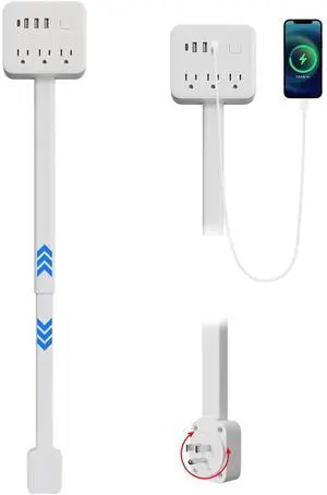 Electrical Outlet Extender Stick, 180° Rotating Surge Protector Power Strip, Featured 3 AC and 4 USB Ports, Multi Plug Wall Outlet Splitter | Ideal for Behind Couches, Nightstands, Desks (White) Electrical Outlet Extender Stick, 180° Rotating Surge Protector Power Strip, Featured 3 AC and 4 USB Ports, Multi Plug Wall Outlet Splitter | Ideal for Behind Couches, Nightstands, Desks (White)