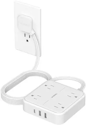 Surge Protector Flat Extension Cord 10Ft, Flat Plug Power Strip with 4 Outlets 3 USB Ports (1 USB C), 900 Joules Protection, Multiple Wall Outlet Extender Suitable for Home Office Dorm, White Surge Protector Flat Extension Cord 10Ft, Flat Plug Power Strip with 4 Outlets 3 USB Ports (1 USB C), 900 Joules Protection, Multiple Wall Outlet Extender Suitable for Home Office Dorm, White