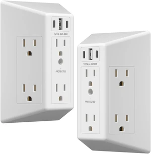 6 Outlet Surge Protector Extender, 20W, Matte White, 2-Pack 1500 Joules, Multi Plug Wall Charger, UL Listed, Thermoplastic, Tough And Heat Resistant, Easy Installation 6 Outlet Surge Protector Extender, 20W, Matte White, 2-Pack 1500 Joules, Multi Plug Wall Charger, UL Listed, Thermoplastic, Tough And Heat Resistant, Easy Installation