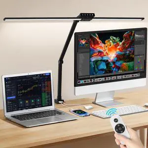 29.5" LED Desk Lamp with Clamp for Home Office, 24W Eye-Caring Architect Desk Lamp for Dual Monitors, USB-C & USB-A Ports, Remote & Touch Control, 5 Color Temperatures, Stepless Dimming 29.5" LED Desk Lamp with Clamp for Home Office, 24W Eye-Caring Architect Desk Lamp for Dual Monitors, USB-C & USB-A Ports, Remote & Touch Control, 5 Color Temperatures, Stepless Dimming