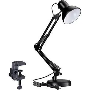 Adjustable Clamp Desk Lamp 24" Height, Swing Arm Architect Metal Table Lamp, Gooseneck and 360° Rotating Shade, E26 Base (Bulb NOT Included) Black Clip-On Light for Office, Study, Reading, Crafting Adjustable Clamp Desk Lamp 24" Height, Swing Arm Architect Metal Table Lamp, Gooseneck and 360° Rotating Shade, E26 Base (Bulb NOT Included) Black Clip-On Light for Office, Study, Reading, Crafting