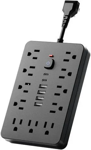 Power Strip Surge Protector - Chiefway Multiple Outlet Wall Plug with 11 AC Outlets, 6 USB Ports (2 USB C), Short Extension Cord Black, Wall Mountable for Office Home Travel Dorm Essentials Power Strip Surge Protector - Chiefway Multiple Outlet Wall Plug with 11 AC Outlets, 6 USB Ports (2 USB C), Short Extension Cord Black, Wall Mountable for Office Home Travel Dorm Essentials