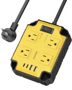 8-Outlets Magnetic Heavy Duty Power Strip, 6.5 Ft Extension Cord | 15 Amps/1200 Joules, Multi-Plug with 4 USB Ports (2 USB-C) for Workshop Garage Industrial, Yellow 8-Outlets Magnetic Heavy Duty Power Strip, 6.5 Ft Extension Cord | 15 Amps/1200 Joules, Multi-Plug with 4 USB Ports (2 USB-C) for Workshop Garage Industrial, Yellow