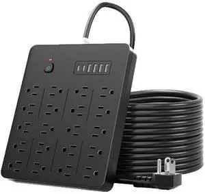 Power Strip 26-in-1, 20 AC Outlets and 4 USB and 2 Type-C Charging Ports, 2000W/15A, 6Ft Flat Plug Heavy Duty Extension Cord for Home, Office, Dorm, Gaming Room Power Strip 26-in-1, 20 AC Outlets and 4 USB and 2 Type-C Charging Ports, 2000W/15A, 6Ft Flat Plug Heavy Duty Extension Cord for Home, Office, Dorm, Gaming Room