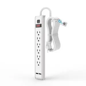 Power Strip Surge Protector, 6 Outlets with 2 USB Ports, 6 Feet Extension Cord, 600 Joules, Wall Mountable for Home, Office and Dorm, 15A/1875W, ETL Listed (12, Feet) Power Strip Surge Protector, 6 Outlets with 2 USB Ports, 6 Feet Extension Cord, 600 Joules, Wall Mountable for Home, Office and Dorm, 15A/1875W, ETL Listed (12, Feet)